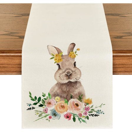 Påskehare påskeborddug, sæsonbestemte forårsblomster ferie køkkenborddug, egnet til hjemmedekorationsfest 33x183cm