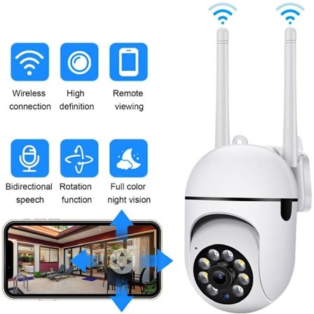 PTZ trådløst udendørs WiFi overvågningskamera, 1080P vandtæt 360° trådløst IP-kamera, farve nattesyn, tovejslyd