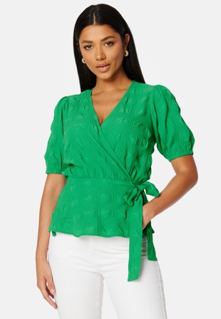 BUBBLEROOM Triniti ss wrap blouse Green Klær