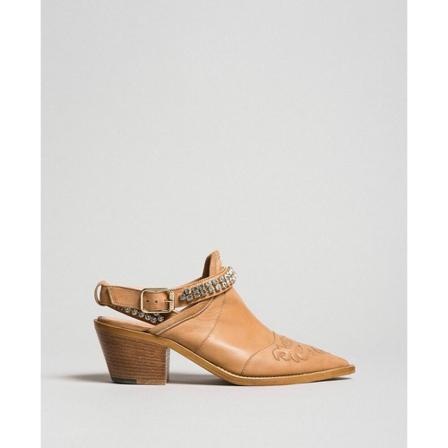 Twinset Leather clogs , Bruin , Dames , Maat: 36 EU High heels