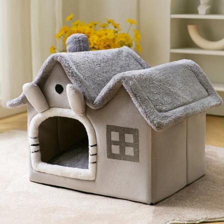 Hopfällbart katthus Vintervarm Chihuahua Cave Bed Kattkorg för små hundar Varm mjuk kattsängmatta Kennel Valphus Djup sömn Grey Totoro M 44x36x39cm