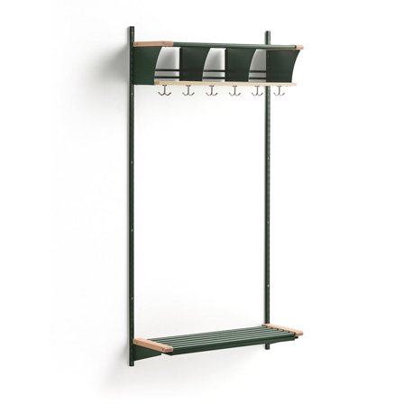Cloakroom unit JEPPE with 3 cubbys, basic unit, 1790x900x310 mm, green/birch