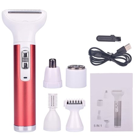 IC 5-i-1 elektrisk hårfjerner for kvinner (for ansikt, nese, under armene, privat område, bikinilinje), (USB-lading) (avtagbar for rengjøring)