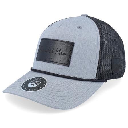 Bearded Man - Casual Logo Black Patch Heather Grey/Black Rope A-Frame Trucker Trucker Grey Cap - @ Hatstore