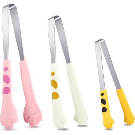 3 st Katttass Tänger Kawaii Mat Rostfritt Stål Kökstänger Söta Kökstillbehör Present för Matlagning Toast, Bagels Barbecue och Mer, 3 Storlekar (Gul)