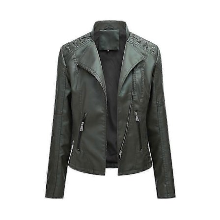 Vår Höst Läderjacka Dam Slim Fit Motorcykel PU Läder Kort Jacka Ståkrage Dam Dragkedja Ytterkläder Ny