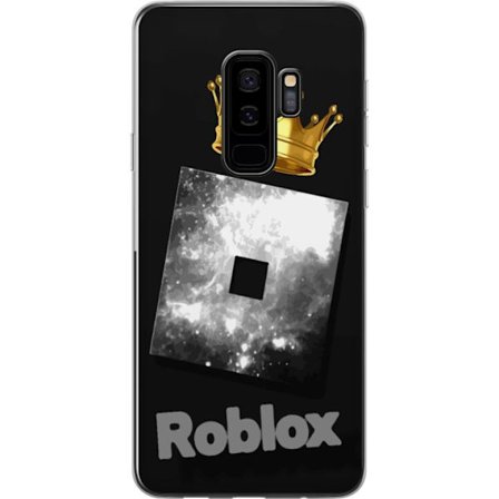 Kompatibelt Mobildeksel til Samsung Samsung Galaxy S9+ Minimalistisk svart og sølvfarget Roblox-symbol med gylden krone og luksuriøs gamer-estetikk