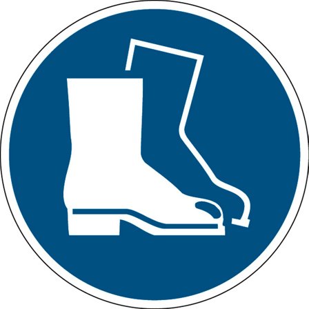 Wear safety footwear sign, adhesive polyester, Ø 200 mm