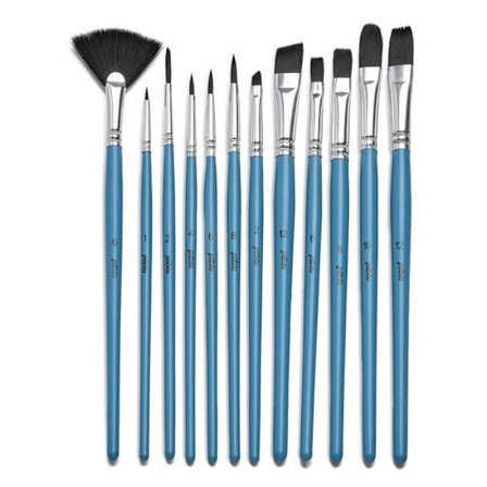 12 penslar - Rund - Spår - Platt - Fläkt - Filbert - Skär - Akvarell - Imiterad liten grå - Pébéo