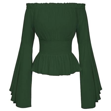 Kvinners Solid Renaissance Livstykke Midje Bluse Off Shoulder Topper Middelaldersk Viktoriansk Langærmet Skjorte Pirat Cosplay Kostyme Grønn Green 2XL