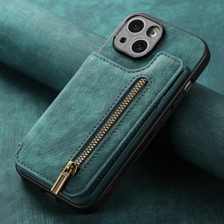 Etui til iPhone 13 Mini Grønn Ensfarget lær stativ Lommebok med Kortholder