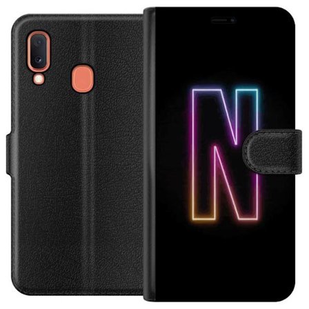 Kompatibelt Plånboksfodral till Samsung Samsung Galaxy A20e Minimalistisk neonbokstav N i färgskiftande ljus mot svart bakgrund