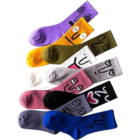 9 par morsomme crew-sokker i fargerik kammet bomull med morsom personlighet E