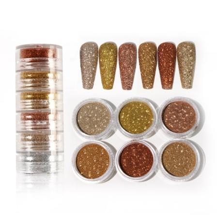 6 lådor självlysande färgglada nagelglitter Lättviktsguld silverglänsande paljetter för hemmet fingernagel DIY Supply 2