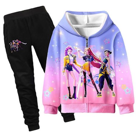 Barn Flickor KPOP Demon Hunters Hoodie HUNTRX Dragkedja Tröja Casual Hoodie Topp Nyhet Kläder 4-12 År
