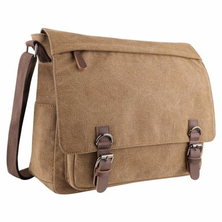 Herre Canvas Skulder Messenger Bag, Crossbody Dag Bag 15 Tommers Laptop Bag Skuldertaske til arbejde (Brun)