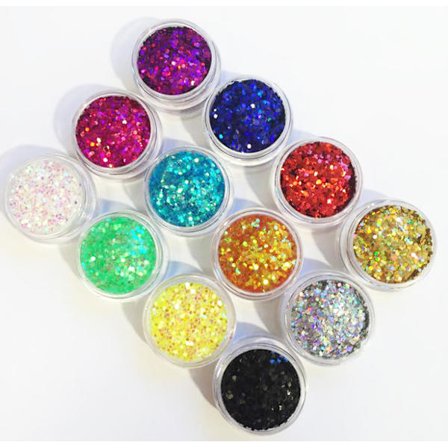 12 tölkkiä kuusikulmio glitteriä