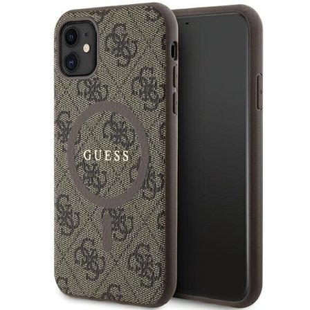 Guess GUHMN61G4GFRW iPhone 11 6.1" / Xr brun/brun hård väska 4G Collection Läder Metall Logo MagSafe