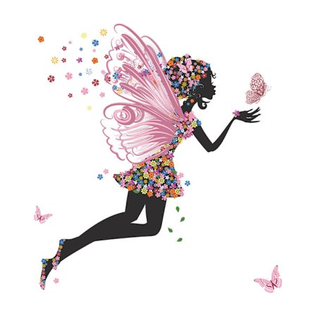 Et sæt med sommerfugl, blomst, elf, pige der danser, soveværelse, veranda,