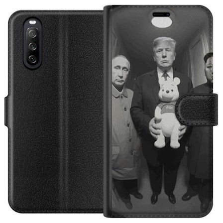 Yhteensopiva Lompakkokotelo Sony Sony Xperia 10 III Mustavalkoinen taideteos surrealistisella poliittisella symboliikalla ja odottamattomalla kontrast