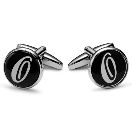 Round Silver-tone and Black Initial O Cufflinks for Men