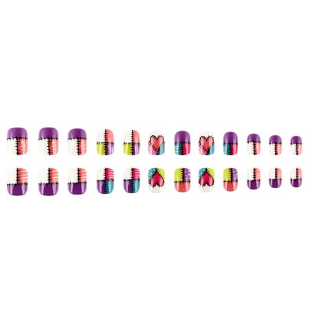 Nemme firkantede kunstige negle med søde mønstre til Valentinsdagsfestligheder