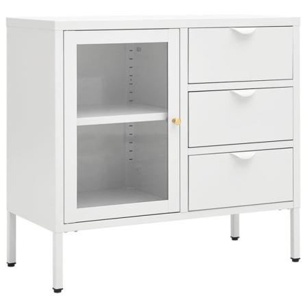 Vidaxl Skänk Vit 75x35x70 Cm Stål Och Härdat Glas Vit