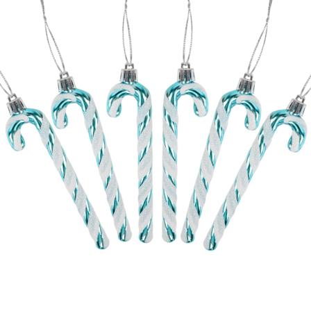 Juleglitter-Sukkerstangstykker - Plastik Sukkerstang Juletræspynt til nytårsfestforsyninger (Flerfarvet at vælge imellem) Ice blue (6 pieces)