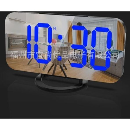 Kreativ mobiltelefonladdning stor skärm elektronisk spegel digital väckarklocka LED-display elektronisk klocka fet blå