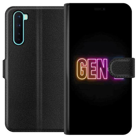 Kompatibel Tegnebogsetui til OnePlus OnePlus Nord Neontekst Gen Z i farverigt lys mod en mørk baggrund i moderne digital stil