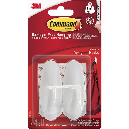 3M Command Självhäftande krokar Design Medium Vit 2-pack