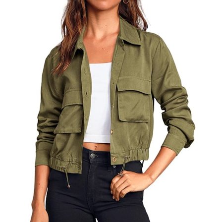 Enkelknäppt långärmad tunn jacka med dragsko för kvinnor