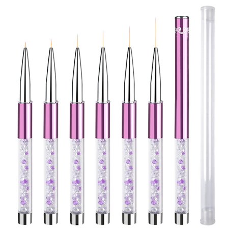 Lila strass nagelkonst liner penselset (6-delat)