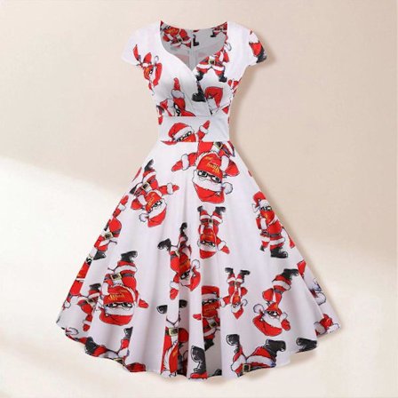 Jul Vintage Swing Kjole V-hals Kortærmet Elegant Cocktailkjole til Jul Nytårsfest JY14955