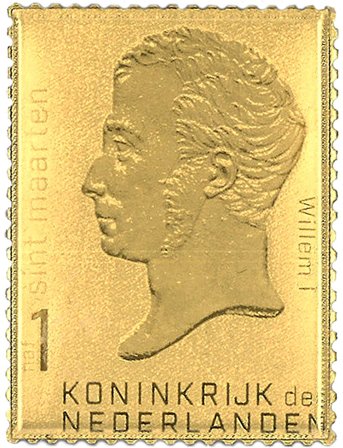 Sint Maarten - 250-året for Kong Willem I - Postfrisk frimærke i 24 karat guld indkapslet i skrin. Oplag 500 stk.