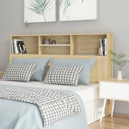 Vidaxl Huvudgavel Med Förvaring Vit Och Sonoma-ek 160x19x103,5 C Beige