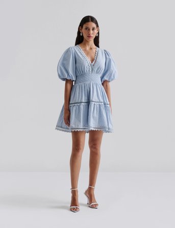 Malina Elvira V-Neck Mini Dress - Blue - L