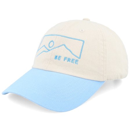 Wild Spirit - Mountains Be Free Washed Stone/Light Blue Dad Cap Unconstructed Beige Cap - @ Hatstore