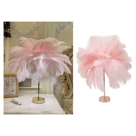 Strutsefjær Bordlampe Oppladbar Moderne Romantisk Dekorlampe Soverom Sengelampe for Hjemmeinnredning Rosa
