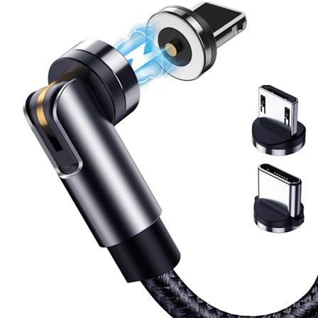 Magnetisk Laddningskabel [1m/2m], 540° Roterande Telefonladdare 3 i 1 Laddningskabel Nylonflätad Magnetisk USB-kabel för iProduct/Micro USB/Type C
