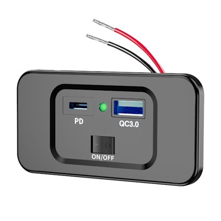 2-Port 12-24V Veggmontert Uttakspanel 20W USB C & QC3.0 18W USB Ladekontakt