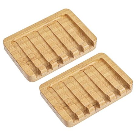 2-pakning såpeskåler i tre, såpeholdere med selv-drenerende brett, selv-drenerende såpeholdere i tre med fossefall-design.