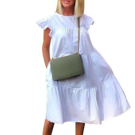 Retro Oversized Patchwork Klänning Dam Elegant O-neck Ruffle Sle