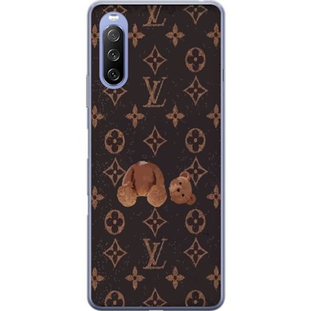 Kompatibel Mobilcover til Sony Sony Xperia 10 III Lite Luksuriøst monogrammønster med knust bamse i mørk modeæstetik