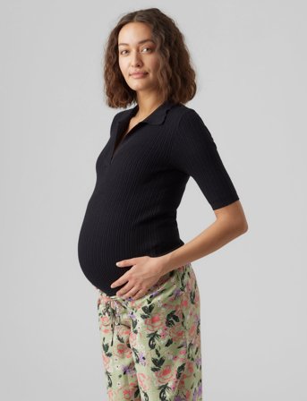 Vero Moda Maternity Vmmholly 2/4 Polo Pullover Ga Noos - Black - XS