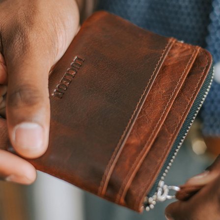Montreal Zipped Tan RFID Leather Pouch for Men - Wallets