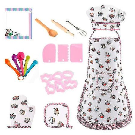 17-delt matlagingssett for barn - Søtt bakeutstyr - Kjøkkenlekesett med tilbehør og forkle