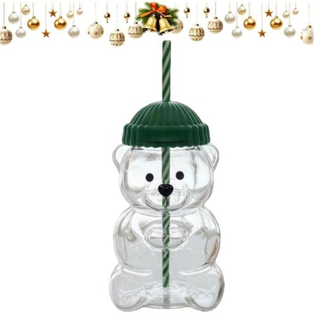 Glas bjørne sugerørskop, honning bjørne sugerørskop, sød bjørne sugerørskop (den perfekte gave til venner til at nyde kaffe, grønt låg)