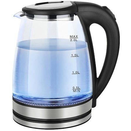 Hurtigkogende elektrisk kedel, 2 liter, 2000 watt, nem at rengøre glaskedel, automatisk slukning og anti-tør funktion, BPA-fri