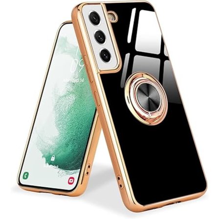 Sort, Etui Kompatibel med Samsung S22 5G Ring Silikon Etui Cover 360° Magnetisk Ring Bil Beskyttelse Etui Tynd Stødsikker Blød TPU til Samsung Galaxy